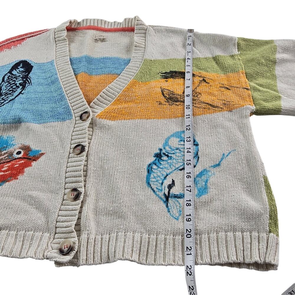 Anthropologie Pilcro Icon Graphic Cardigan Sweater Size Large Coastal Fisherman - Picture 11 of 11
